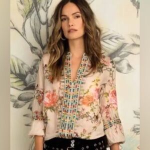 Johnny Was Paris Effortless Floral Linen Top Light Pink small